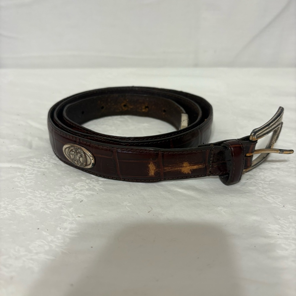 vintage brown alligator-embossed leather golf conchos belt.